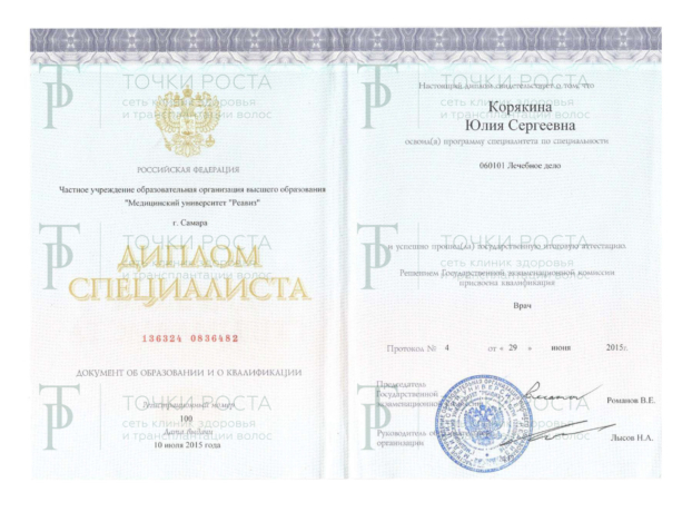 Сертификат Корякина Юлия Сергеевна